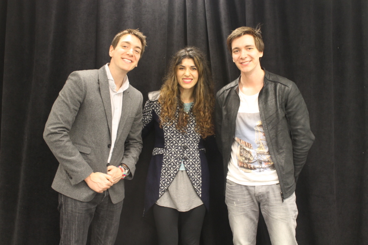 Harry Potter Weasley twins, Oliver Phelps, James Phelps with Lara Eurdolian